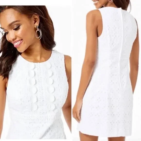 Lilly Pulitzer Railee Resort White Floral Cross Eyelet Shift Dress Size 0 - Picture 2 of 14